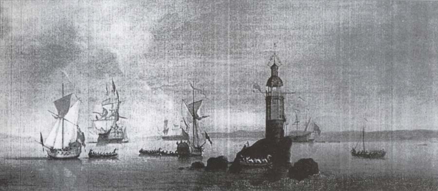 This is Manamy-s Picture of the opening of the first Eddystone Lighthouse in 1698